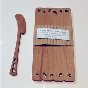 MoonSpoon Butter Cheese Pate Board w/ Spreader PA Artisan Laser Cut Leaf